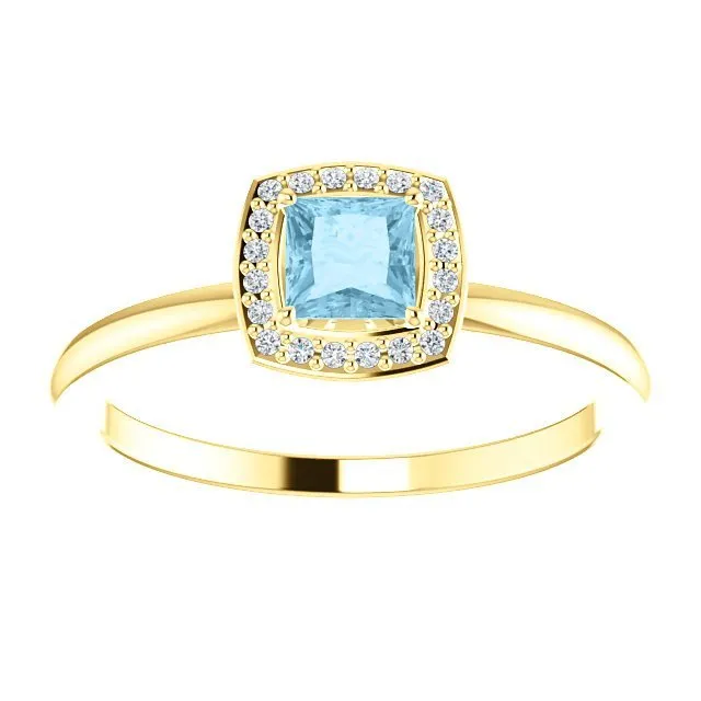14KT GOLD 1/4 CT AQUAMARINE & 1/20 CTW DIAMOND HALO RING