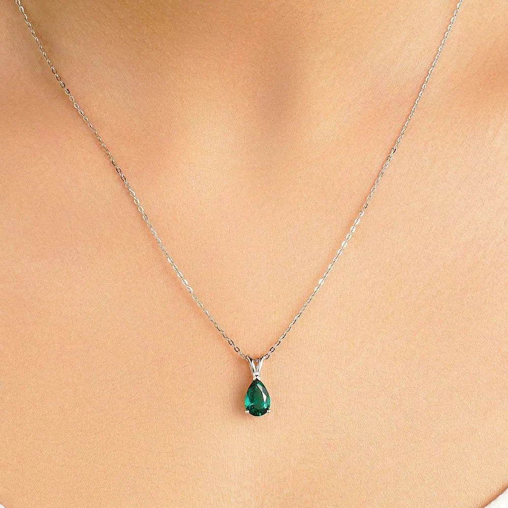 1.5 CT. Pear Shaped Emerald Solitaire Pendant