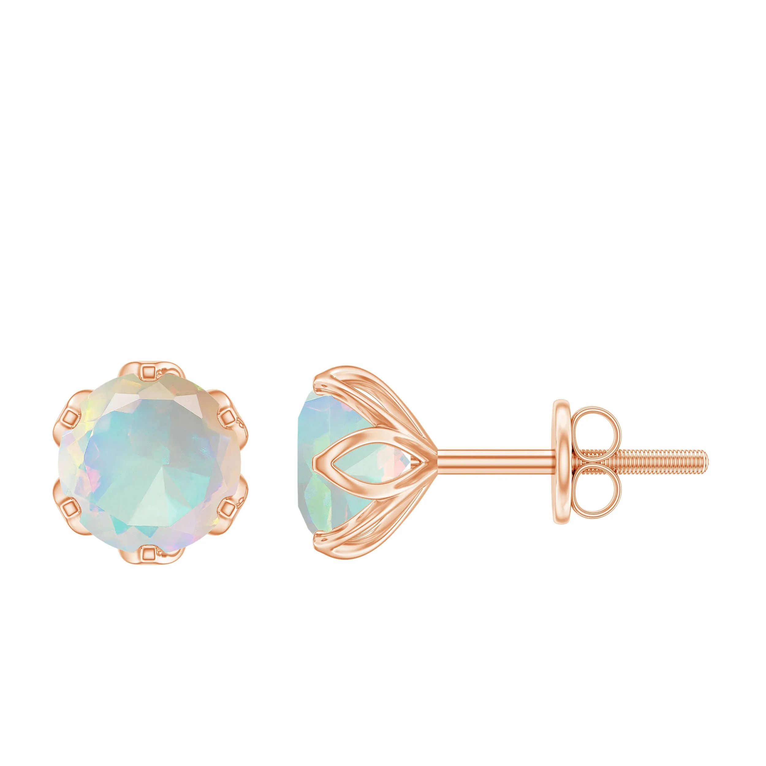 1.5 CT Round Cut Ethiopian Opal Solitaire Stud Earrings