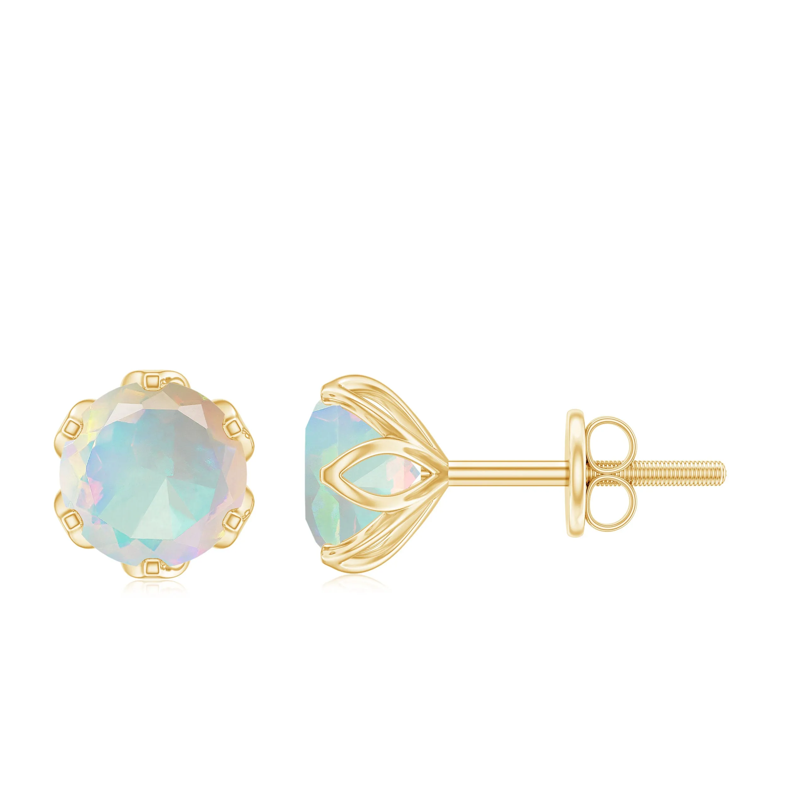 1.5 CT Round Cut Ethiopian Opal Solitaire Stud Earrings