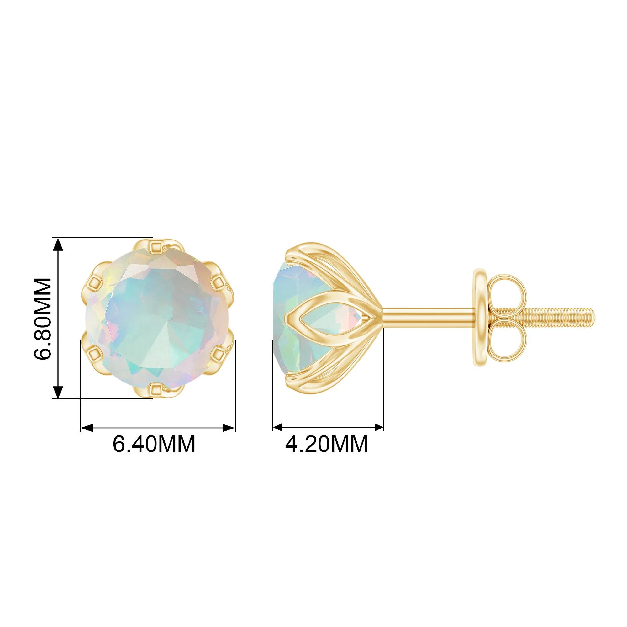 1.5 CT Round Cut Ethiopian Opal Solitaire Stud Earrings