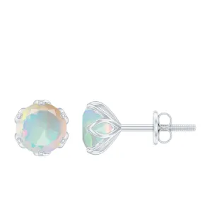 1.5 CT Round Cut Ethiopian Opal Solitaire Stud Earrings