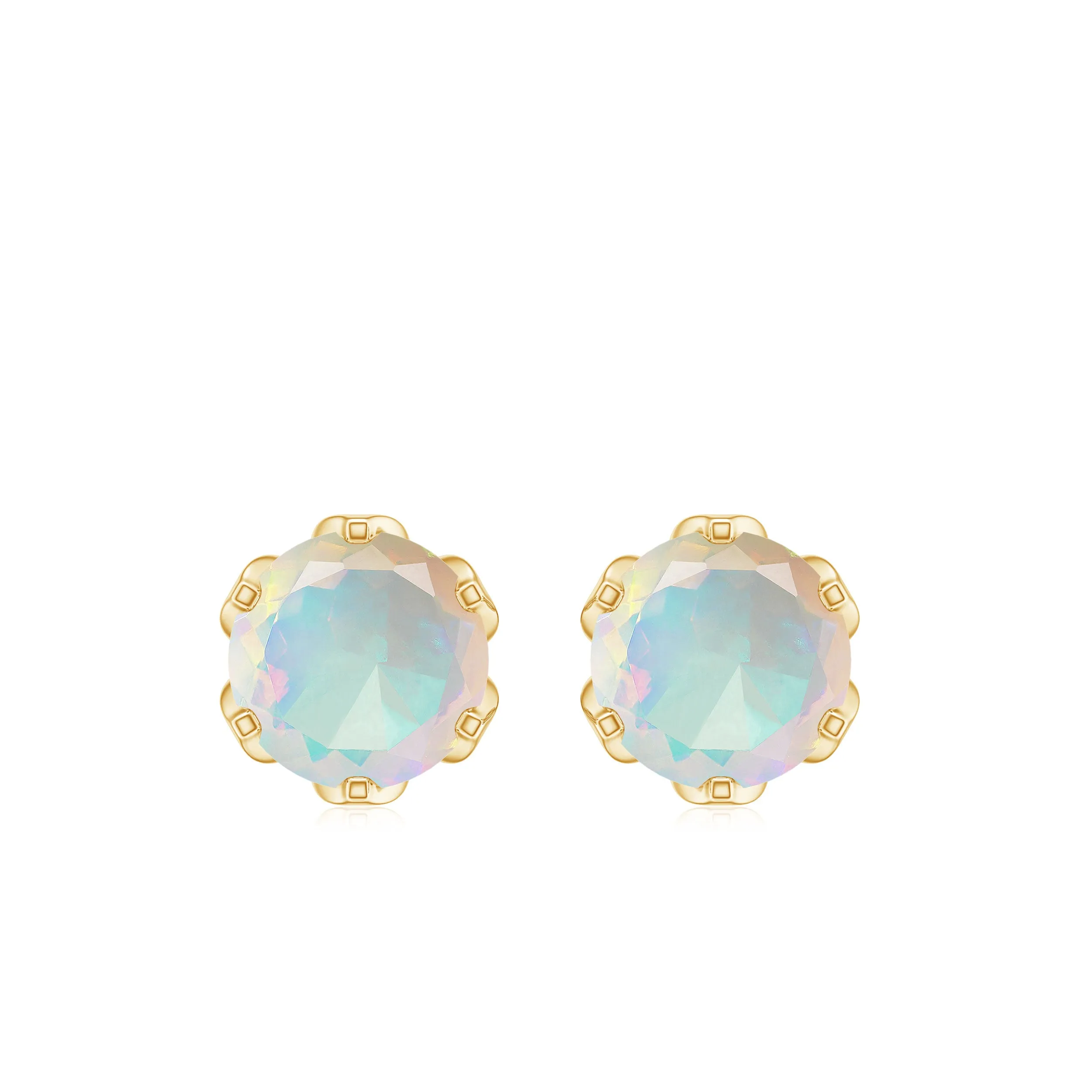 1.5 CT Round Cut Ethiopian Opal Solitaire Stud Earrings