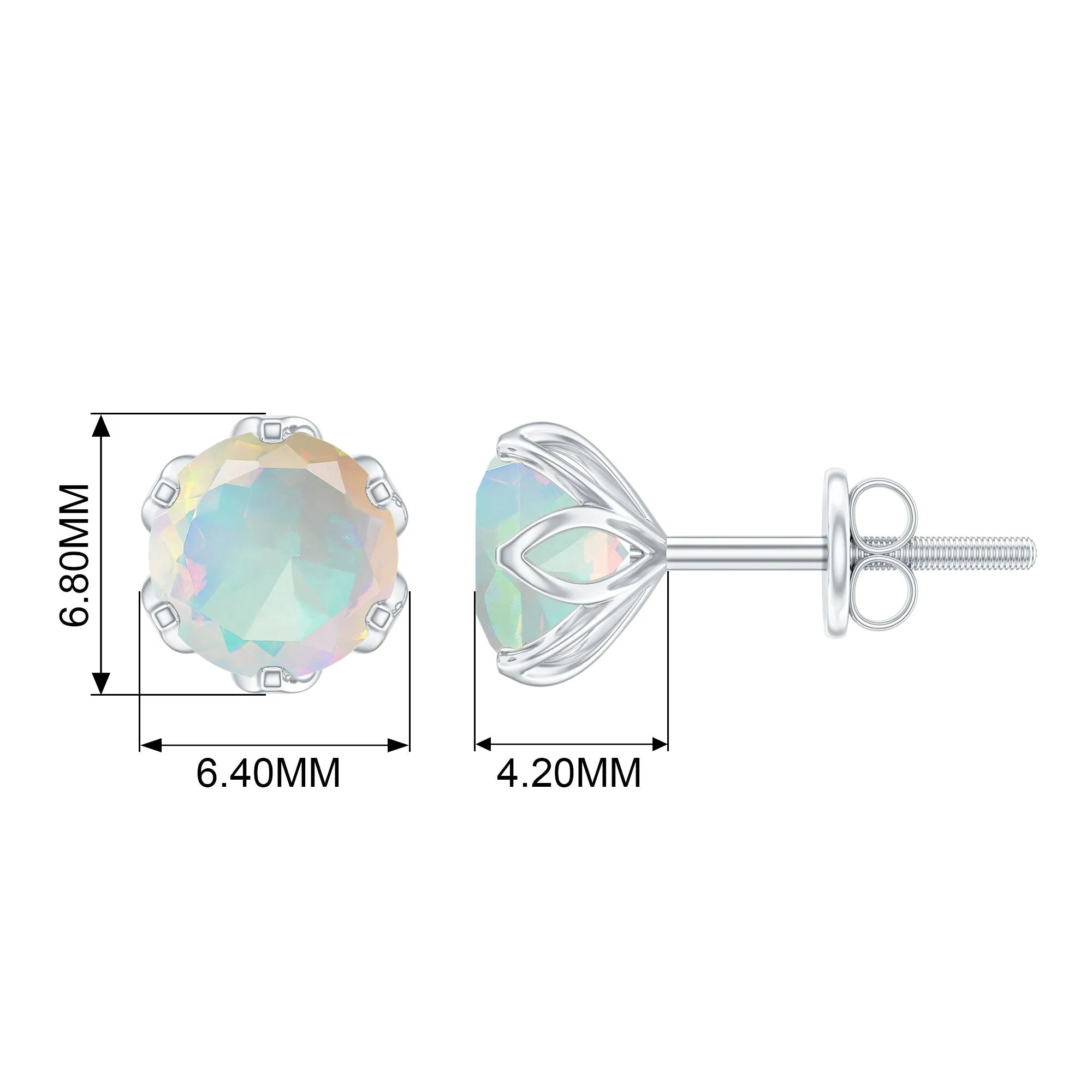1.5 CT Round Cut Ethiopian Opal Solitaire Stud Earrings