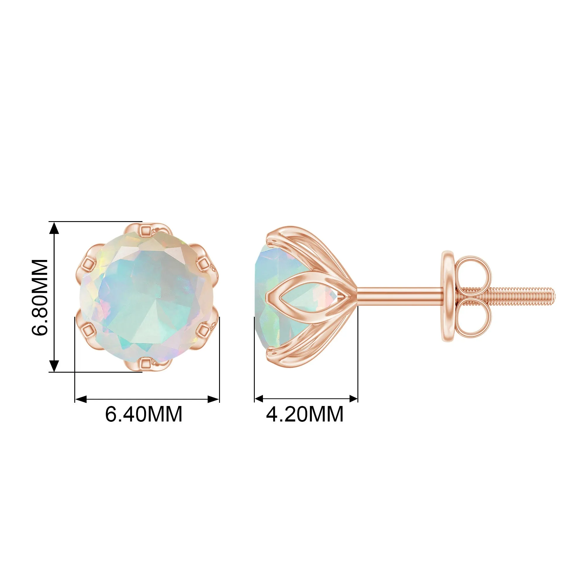 1.5 CT Round Cut Ethiopian Opal Solitaire Stud Earrings