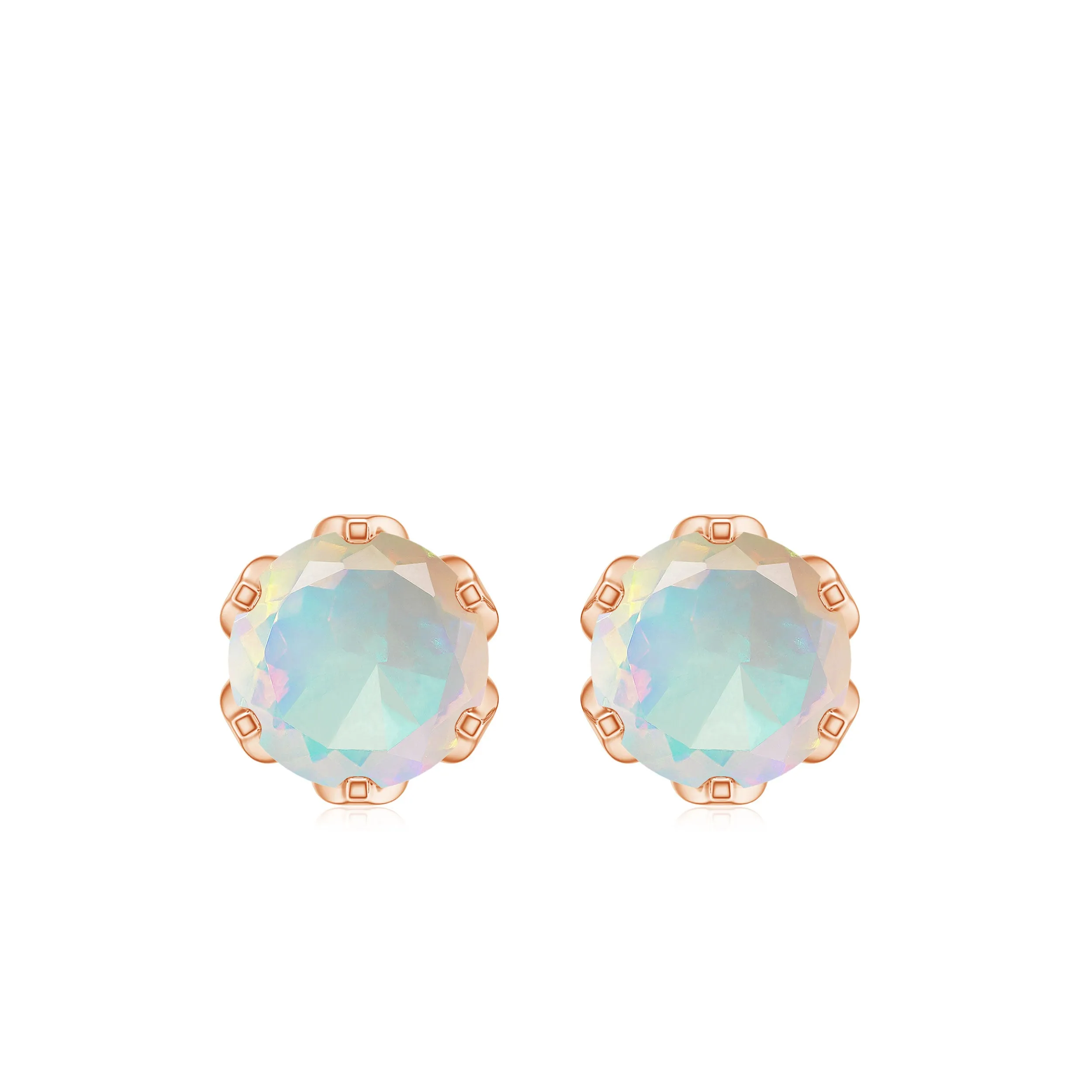1.5 CT Round Cut Ethiopian Opal Solitaire Stud Earrings