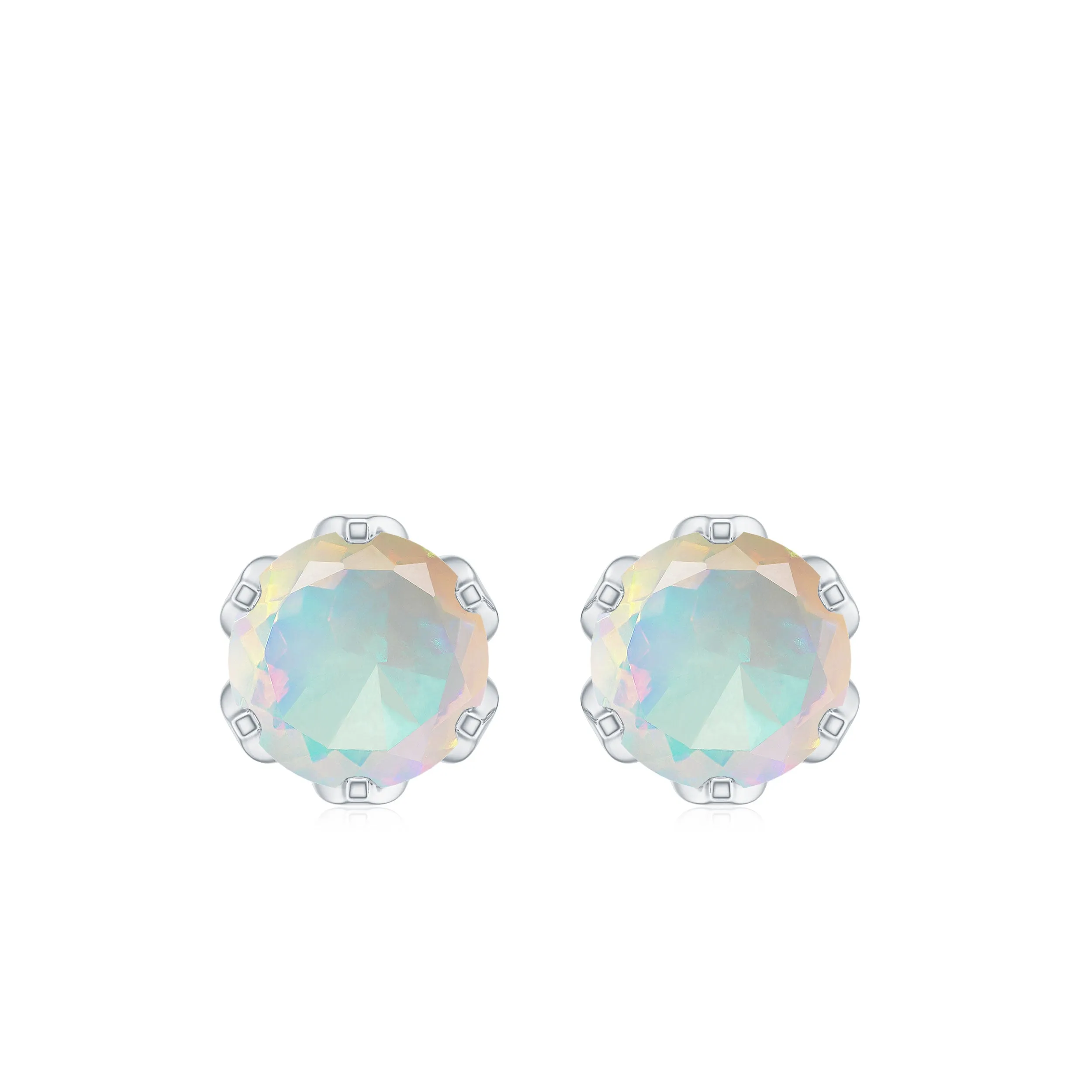 1.5 CT Round Cut Ethiopian Opal Solitaire Stud Earrings