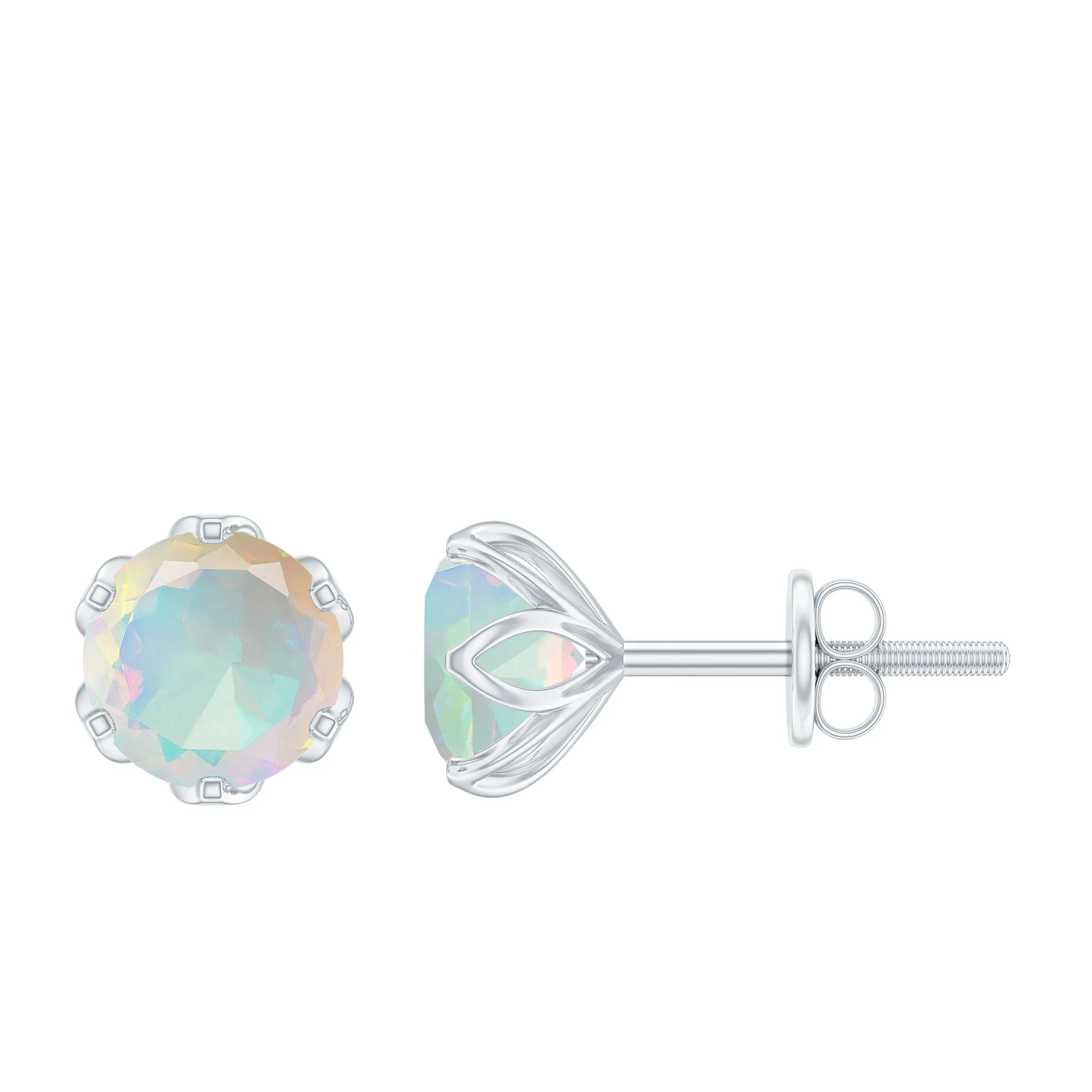 1.5 CT Round Cut Ethiopian Opal Solitaire Stud Earrings