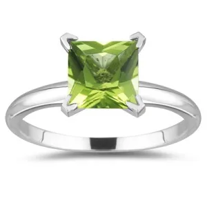 1.75 Cts Peridot Solitaire Ring in 14K White Gold