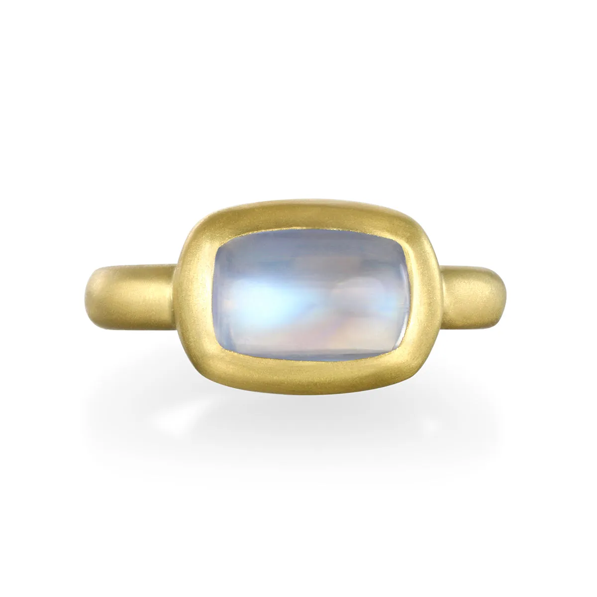 18 Karat Gold Blue Moonstone Cushion Bezel Ring - 2.82 cts