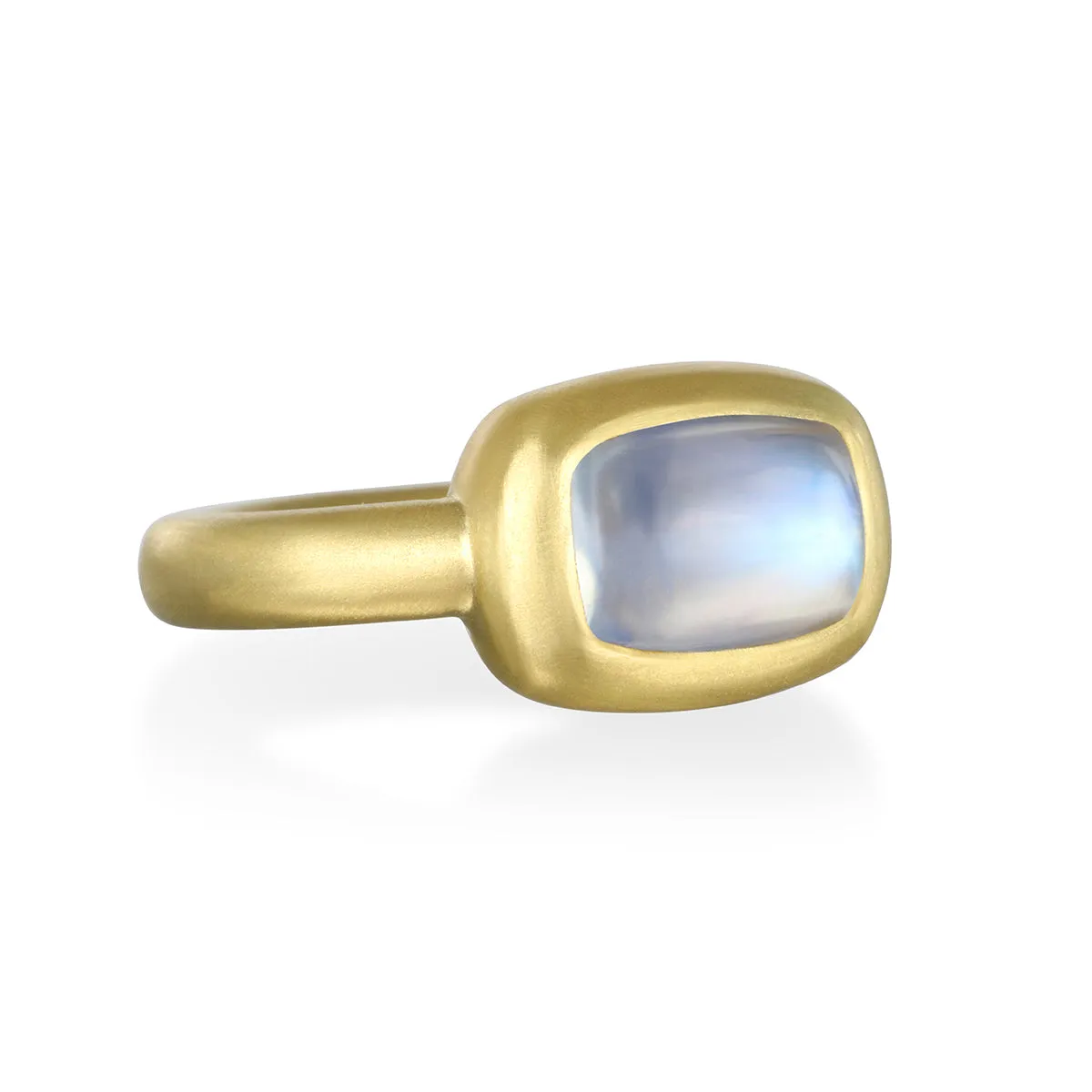 18 Karat Gold Blue Moonstone Cushion Bezel Ring - 2.82 cts