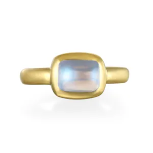 18 Karat Gold Blue Moonstone Cushion Bezel Ring - 3.72 cts