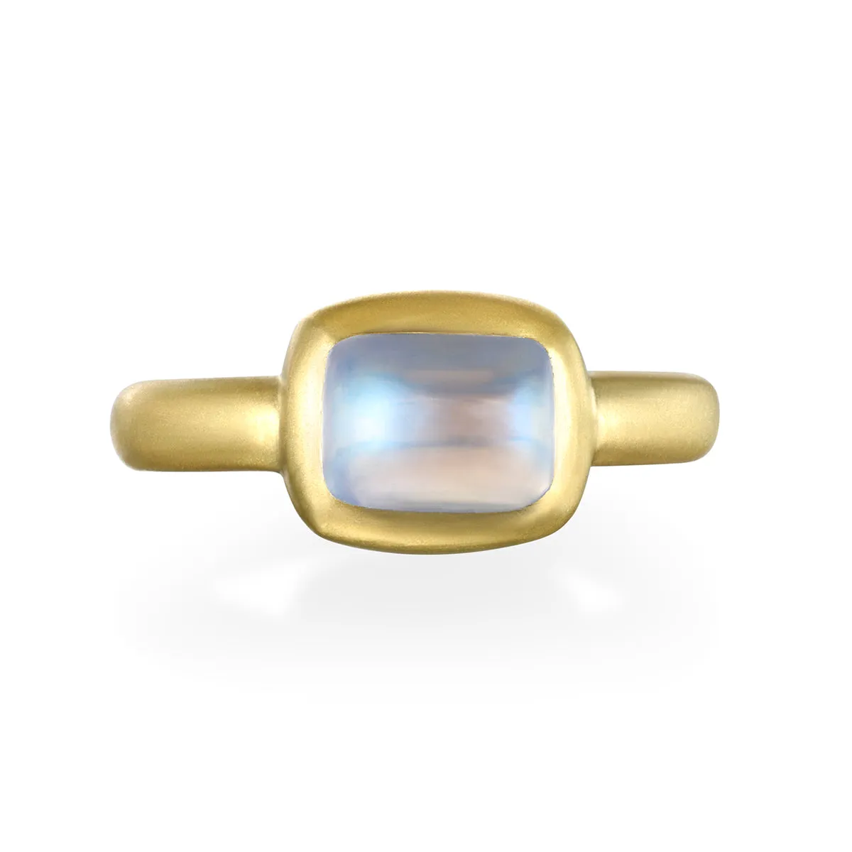 18 Karat Gold Blue Moonstone Cushion Bezel Ring - 3.72 cts