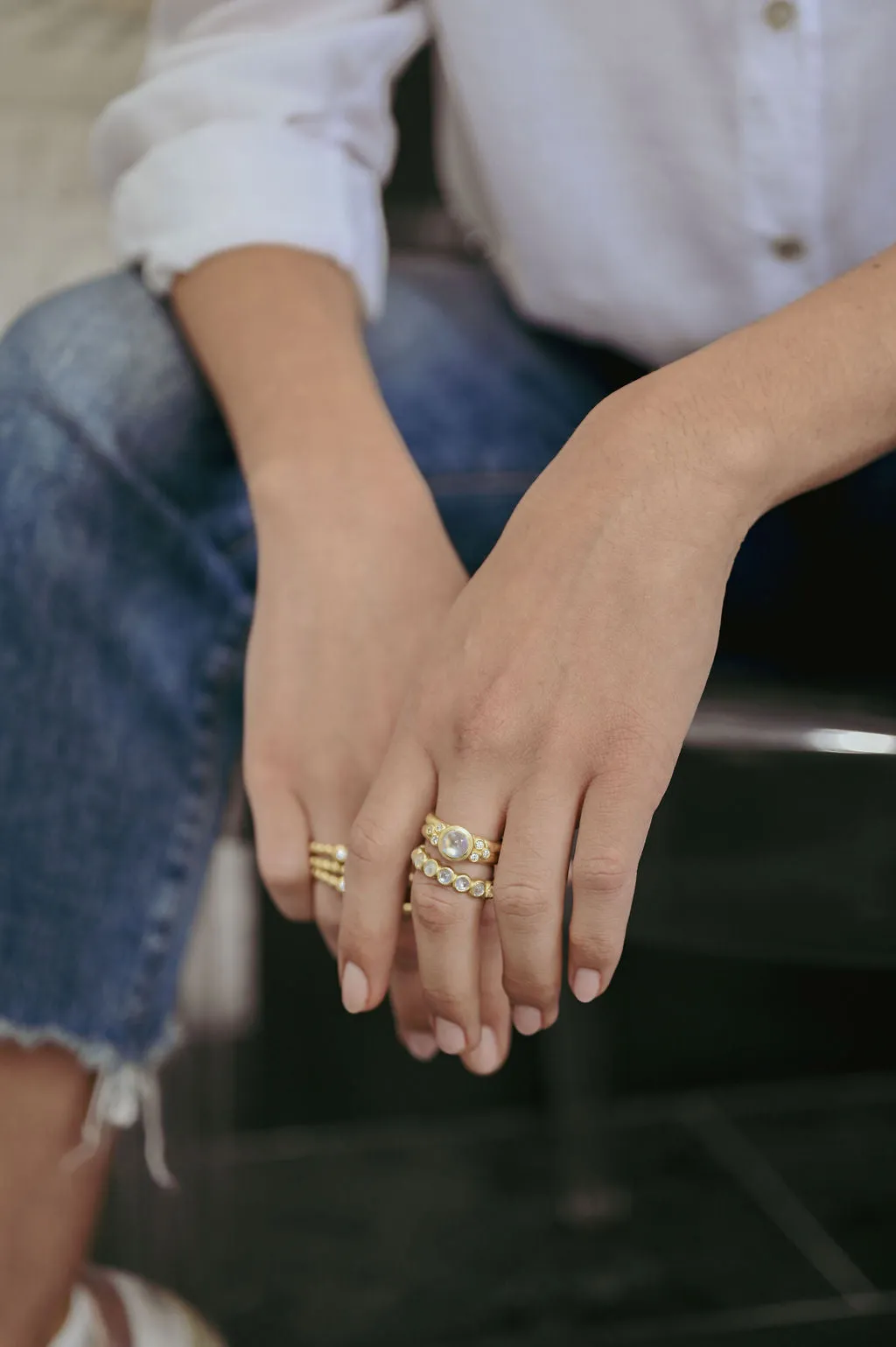 18 Karat Gold Burmese Moonstone Eternity Band