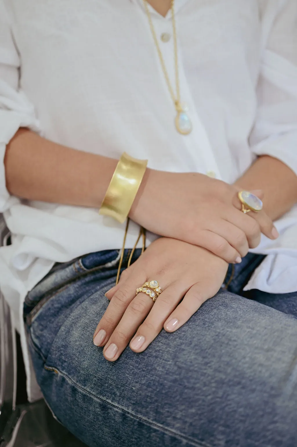 18 Karat Gold Burmese Moonstone Eternity Band