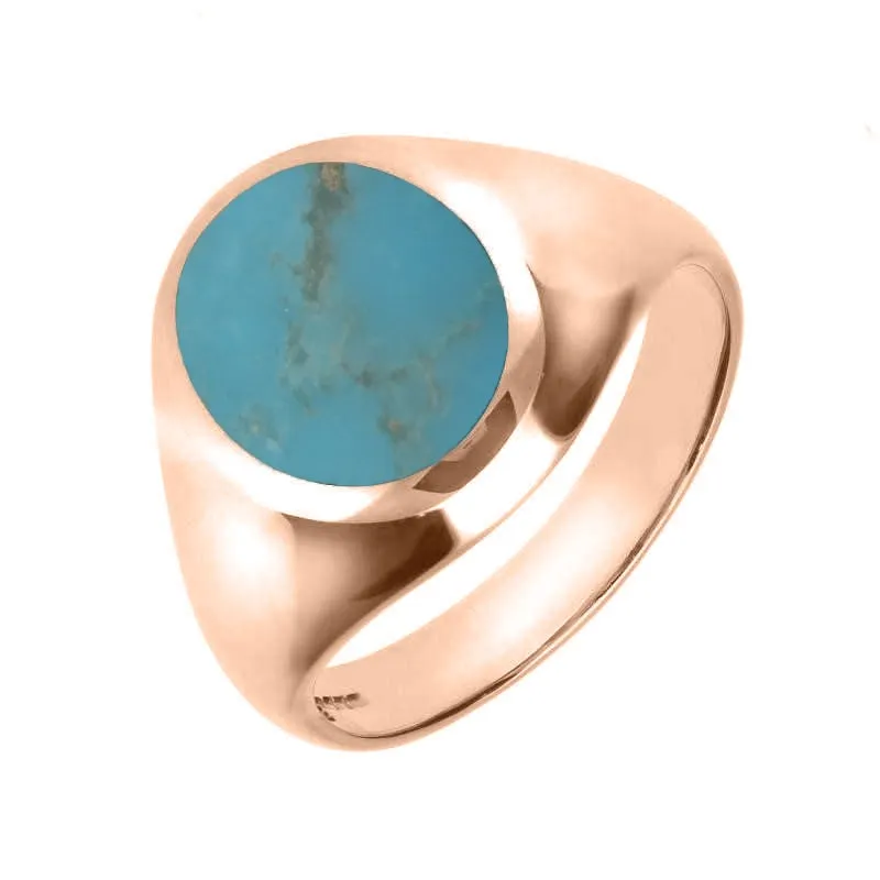 18ct Rose Gold Turquoise Medium Oval Signet Ring