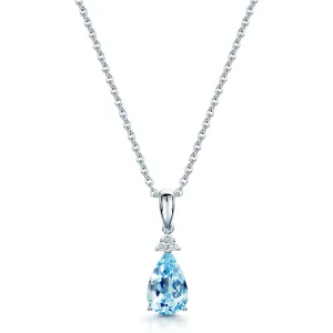 18ct White Gold Pear Cut Aquamarine & Diamond Pendant
