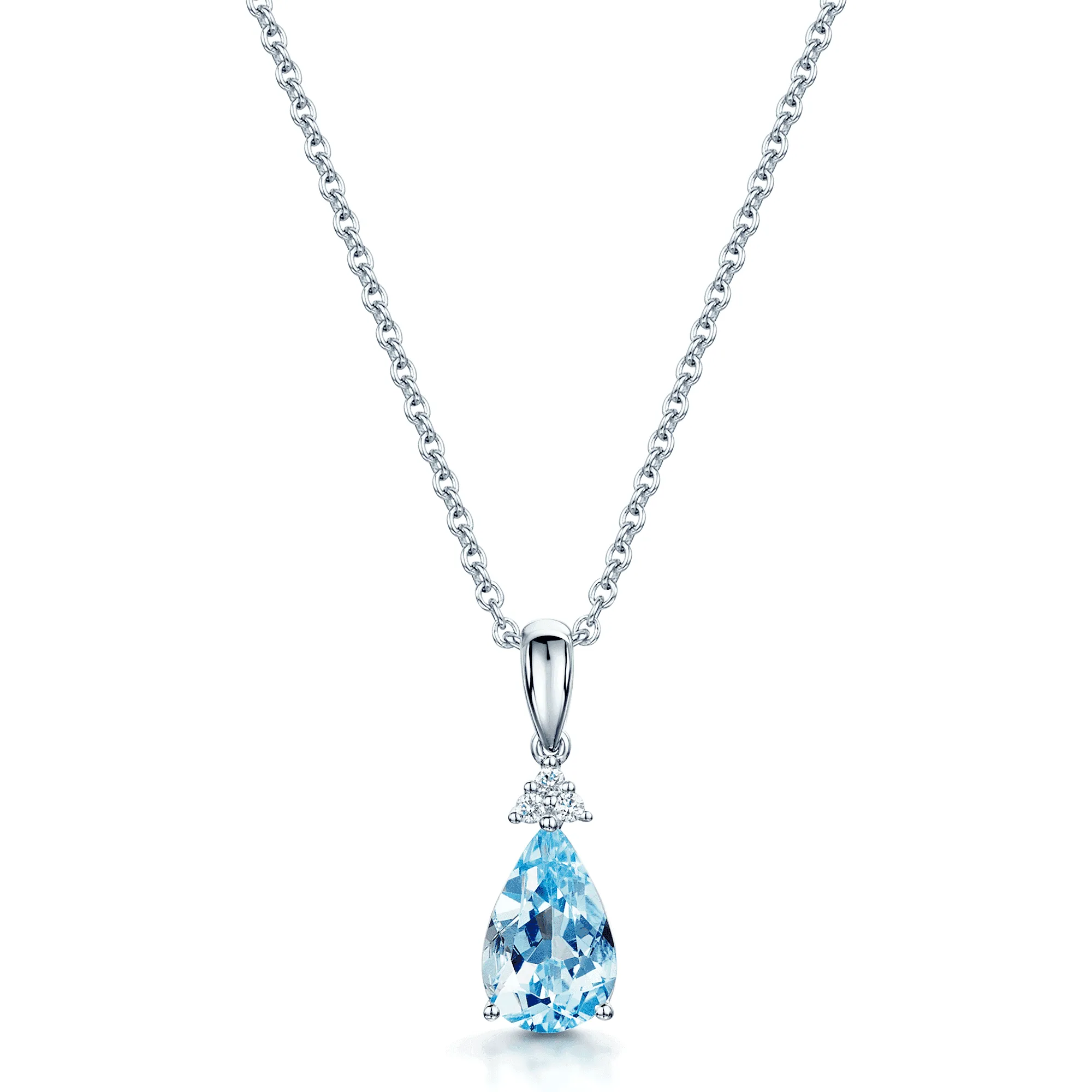 18ct White Gold Pear Cut Aquamarine & Diamond Pendant