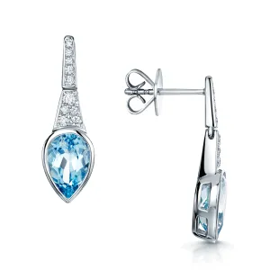 18ct White Gold Pear Cut Aquamarine And Diamond Set Earrings