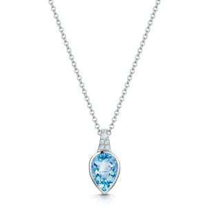 18ct White Gold Pear Cut Aquamarine And pave Diamond Set Pendant