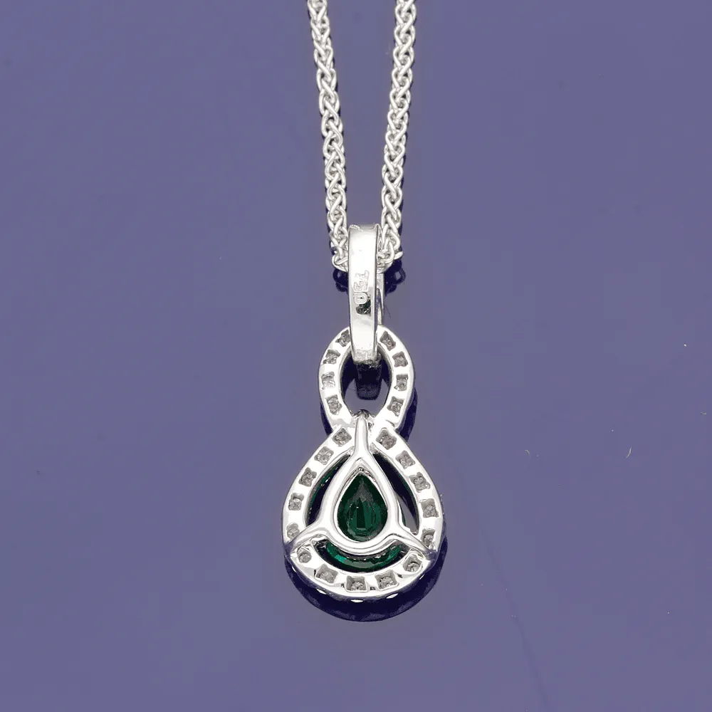 18ct White Gold Pear Cut Emerald & Diamond Necklace