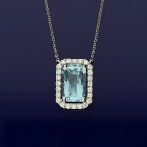 18ct White Gold Rectangular Cut Aquamarine and Diamond Necklace