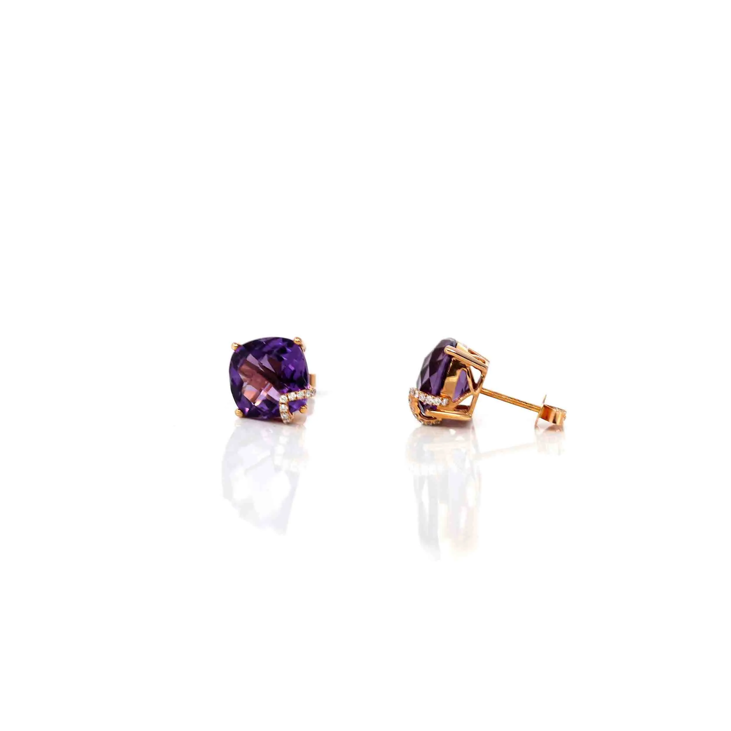 18k Classic Rose Gold Natural AAA Amethyst Earrings