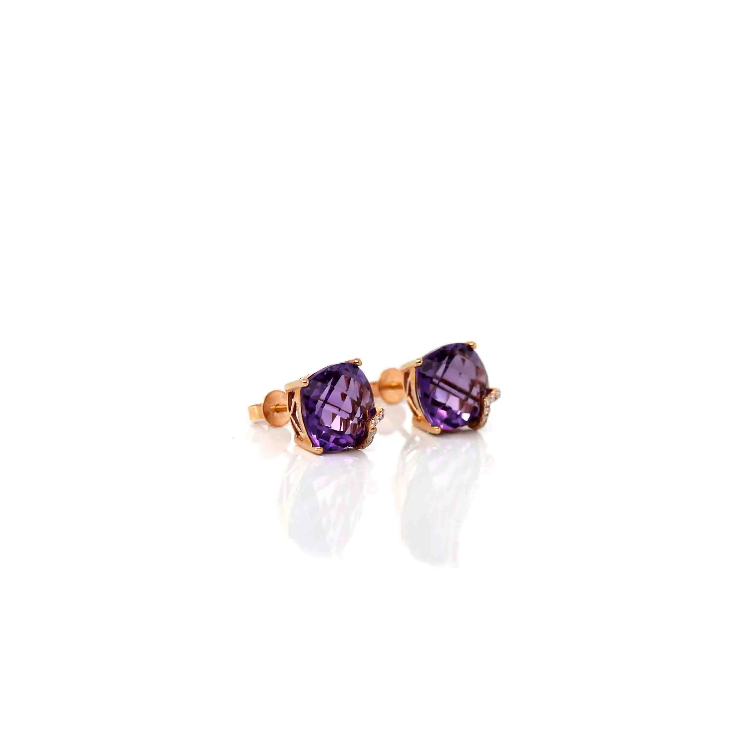 18k Classic Rose Gold Natural AAA Amethyst Earrings