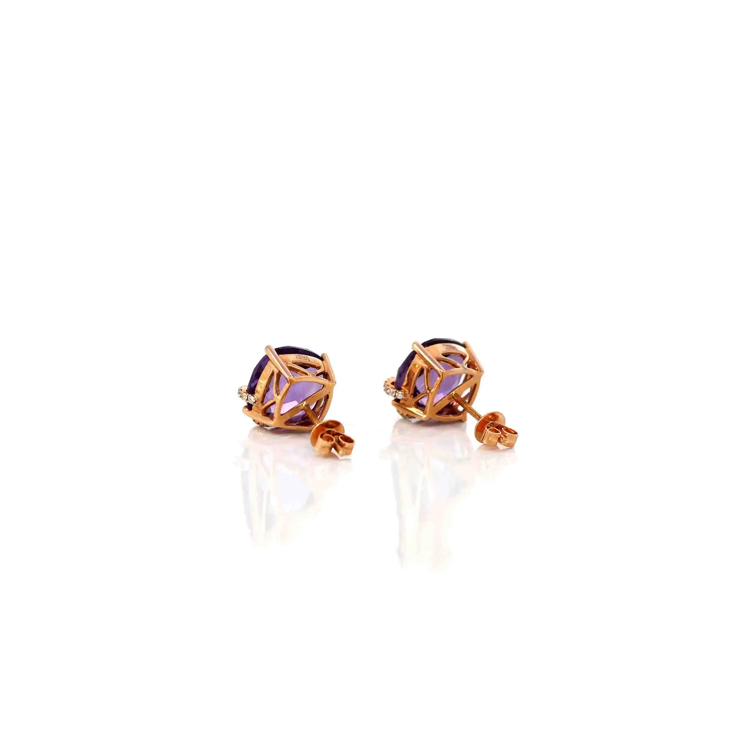 18k Classic Rose Gold Natural AAA Amethyst Earrings