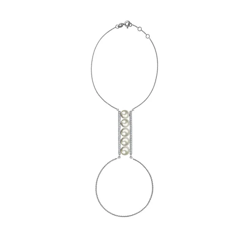 18k Gold Line Pearl 2 Way Diamond Bracelet