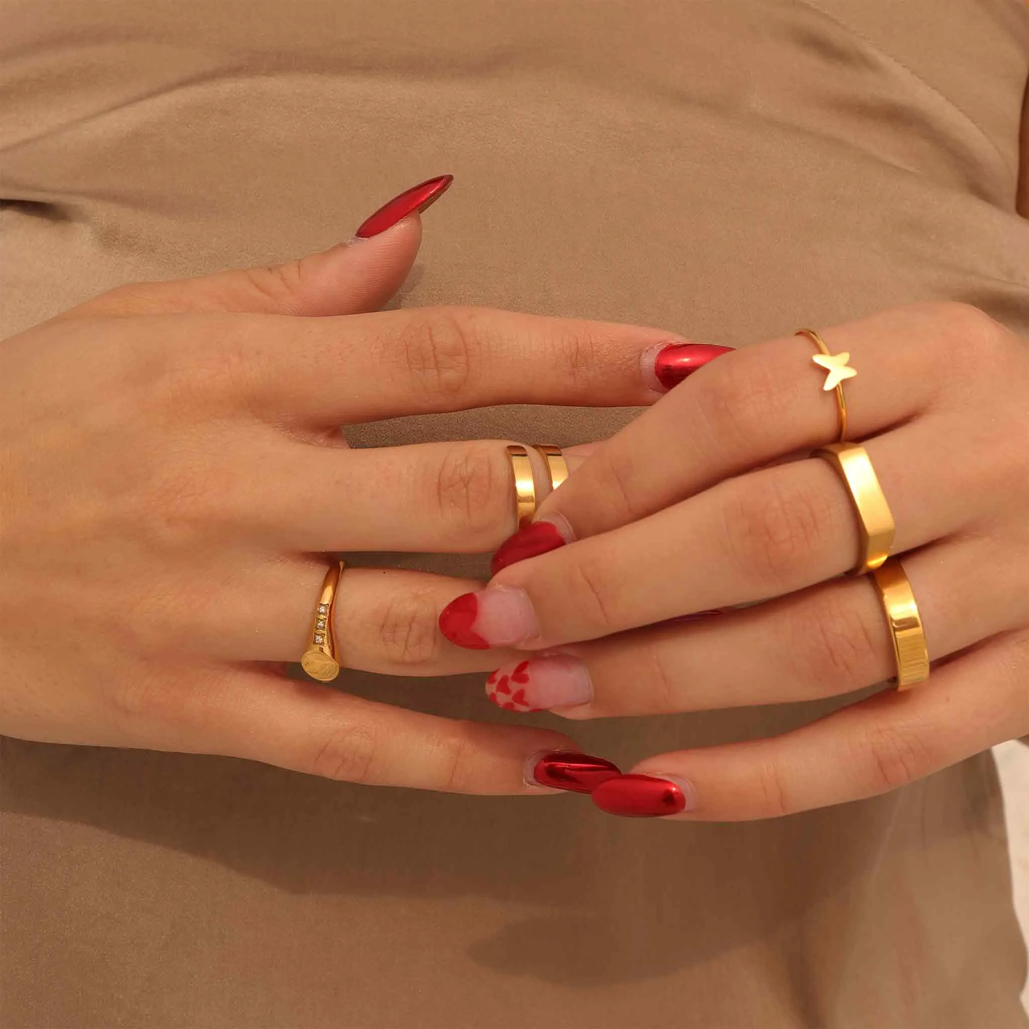18k Gold PVD Coated Stainless Steel Blank Engravable CZ Round Signet Ring / ESR0003