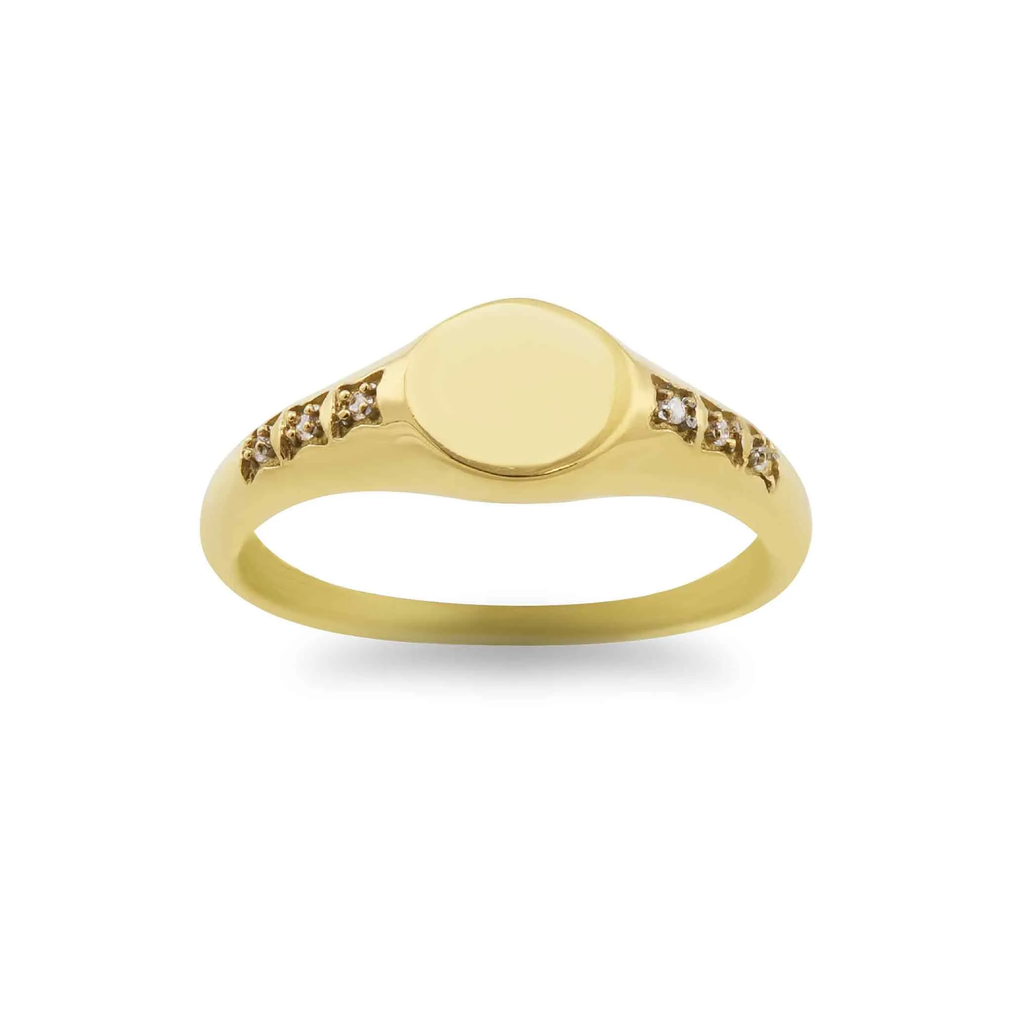 18k Gold PVD Coated Stainless Steel Blank Engravable CZ Round Signet Ring / ESR0003