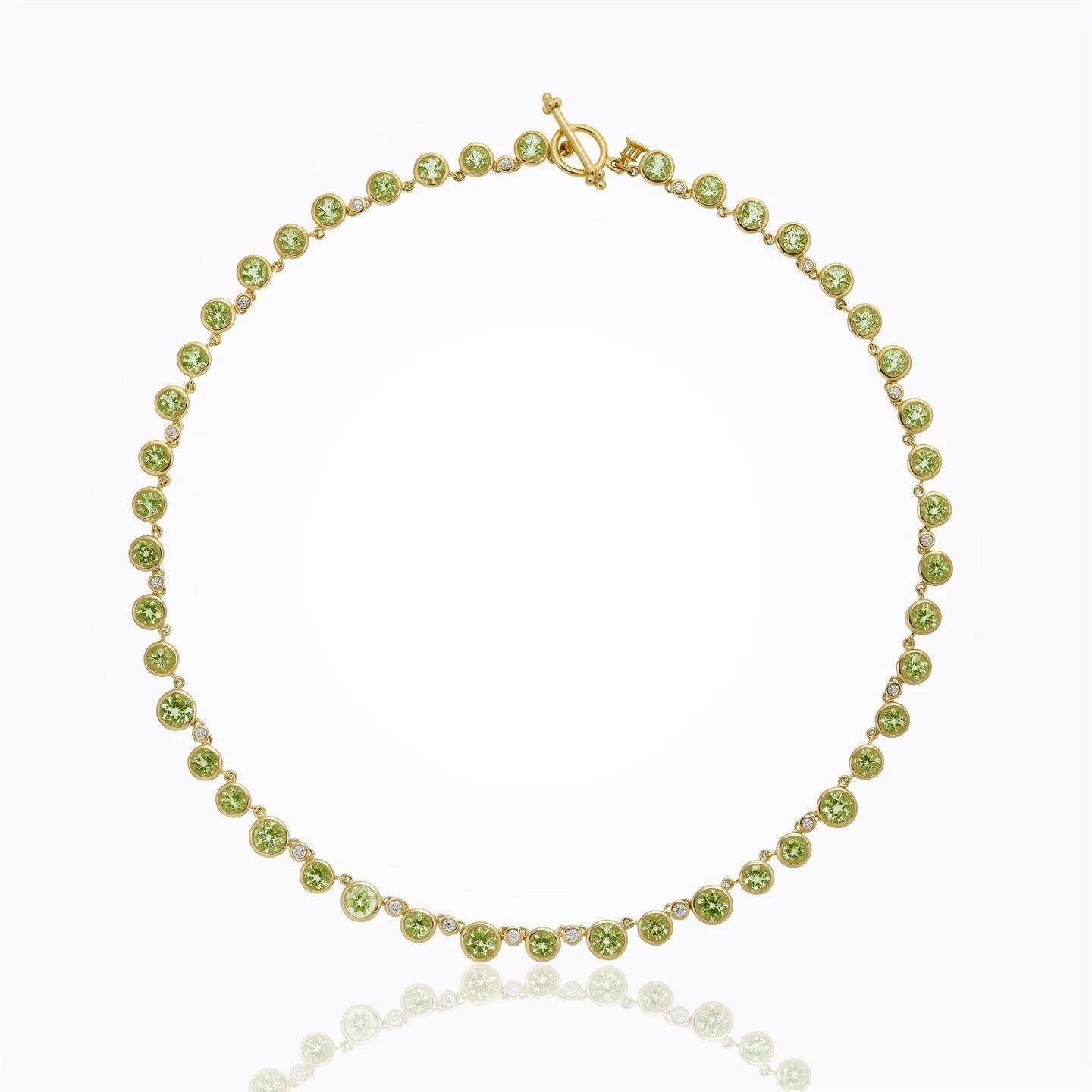 18K Single Round Necklace with peridot and diamond - 18''