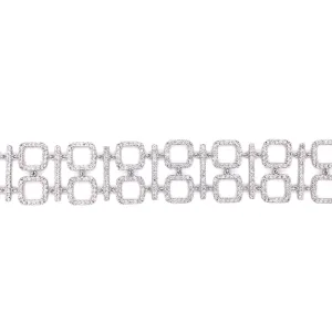 18K White Gold Diamond Square   Bar Link Bracelet