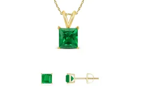 18K Yellow Gold 1/2ct Created Emerald CZ Square 18 Inch Necklace and Earrings Set Plated
