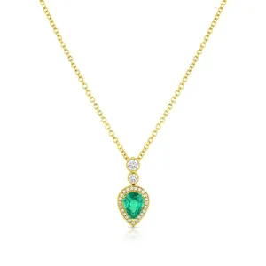 18kt Yellow Gold 1.03ct Pear-Shaped Emerald and Diamond Necklace