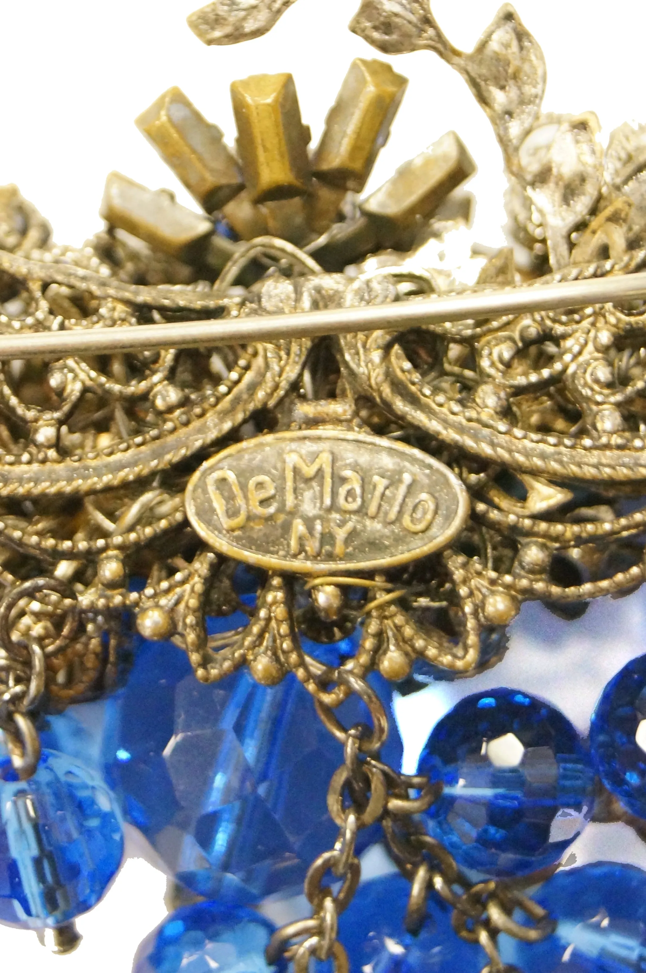 1950s DeMario Blue Beaded Floral Brooch and Bracelet Set