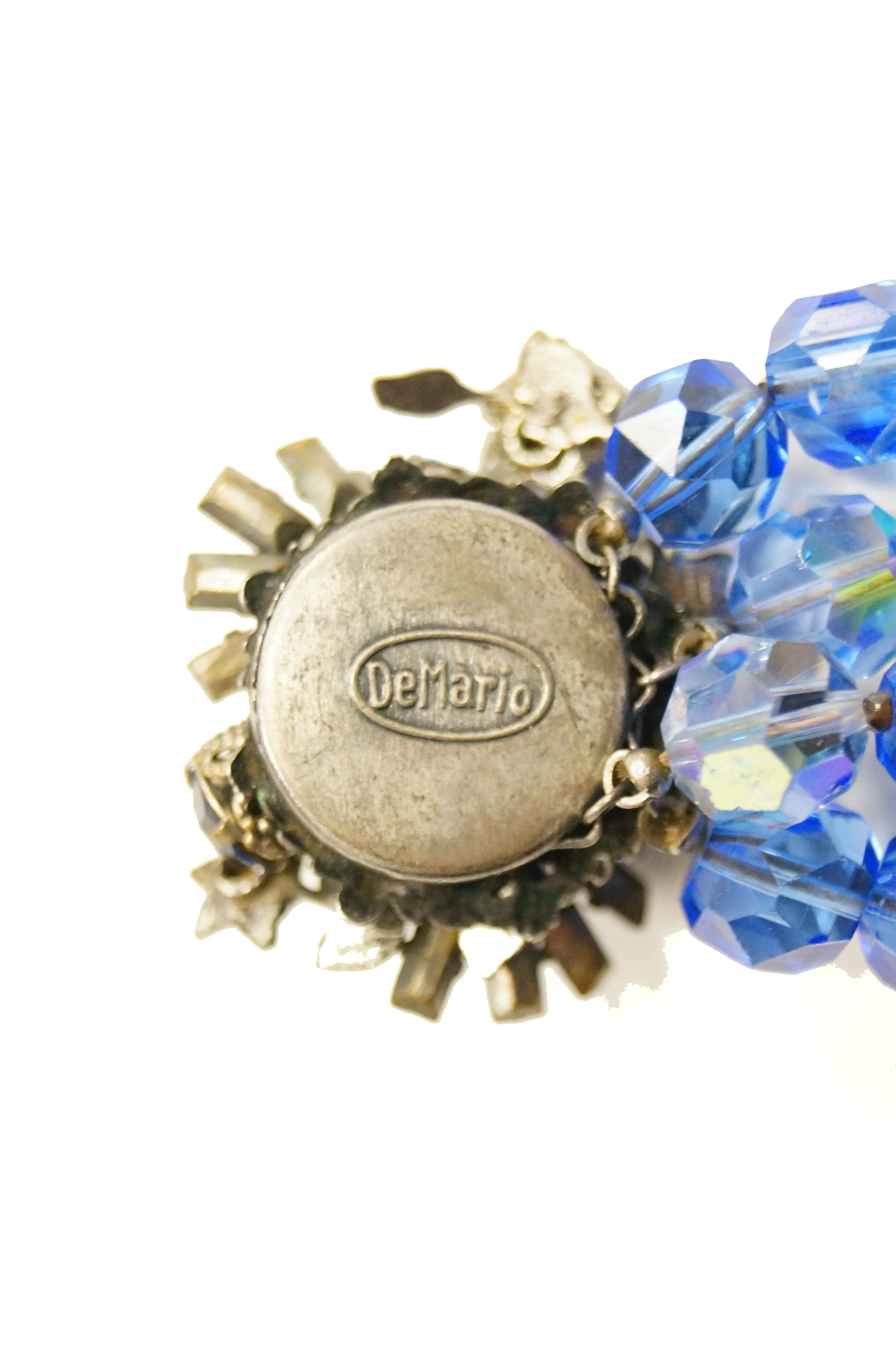 1950s DeMario Blue Beaded Floral Brooch and Bracelet Set