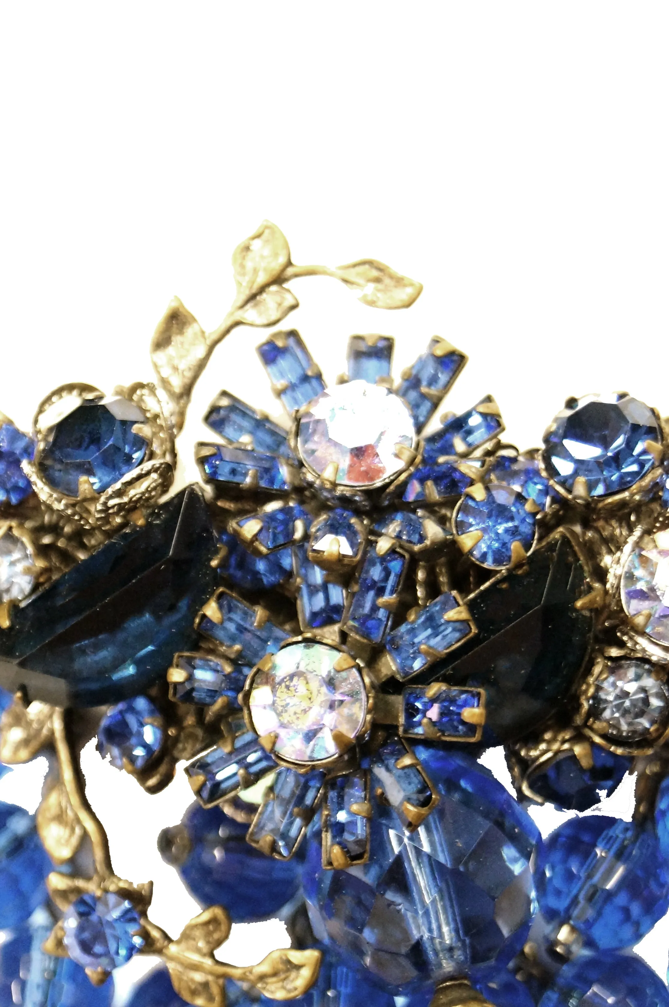 1950s DeMario Blue Beaded Floral Brooch and Bracelet Set