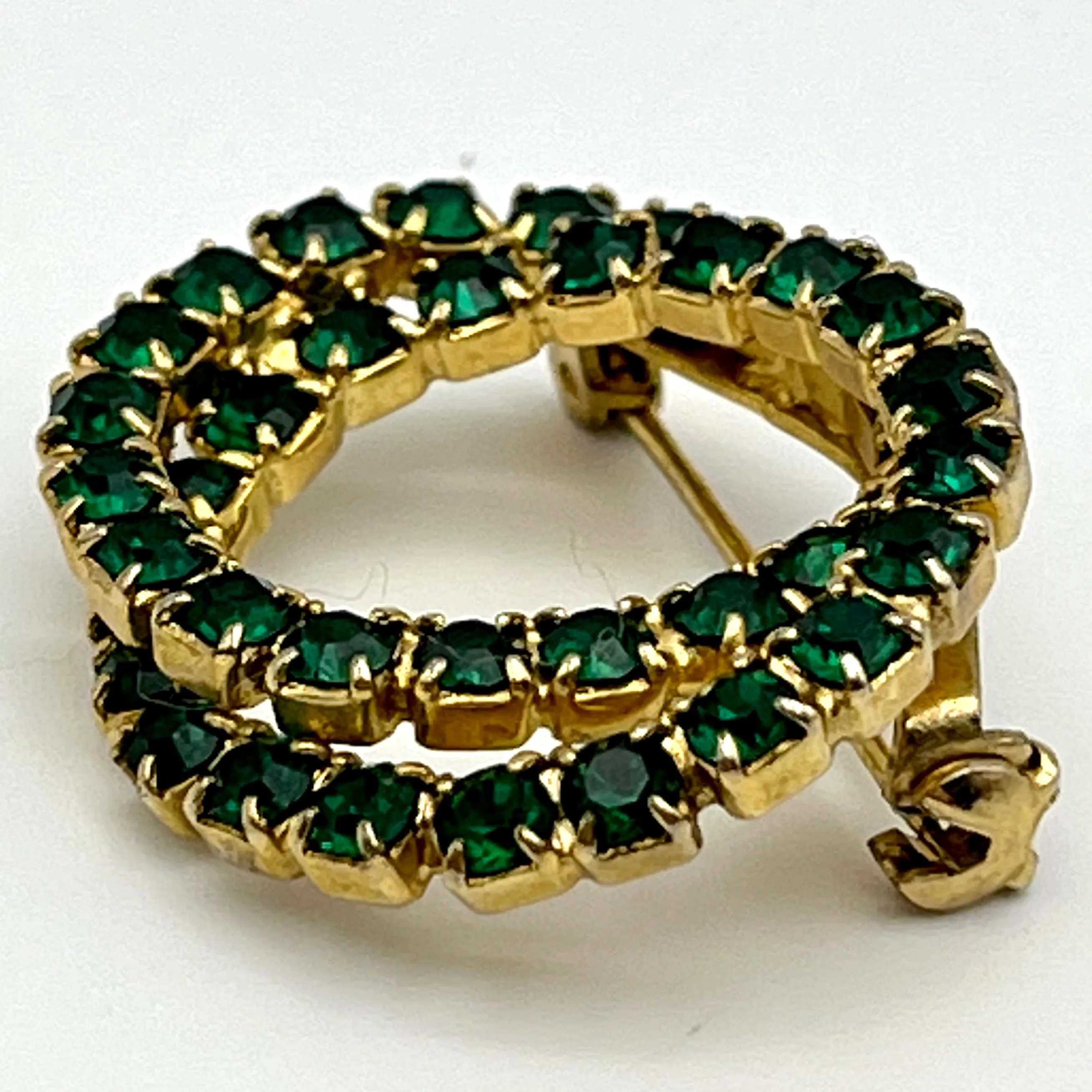 1960s Green Rhinestone Brooch
