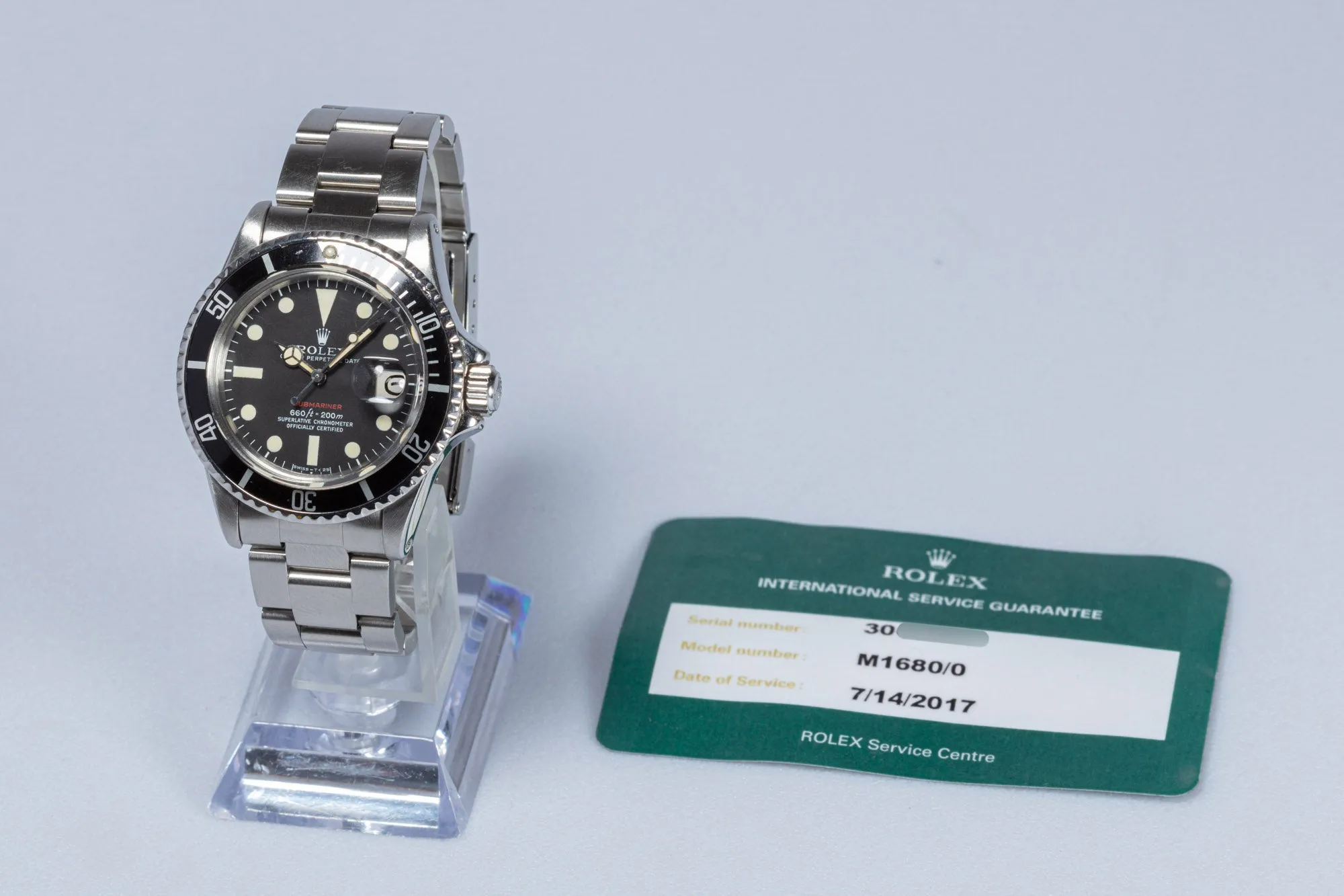 1972 Rolex 1680 Red Submariner MK 5 Dial with Rolex Service Card