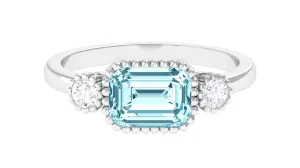 2 CT East West Aquamarine Engagement Ring with Diamond