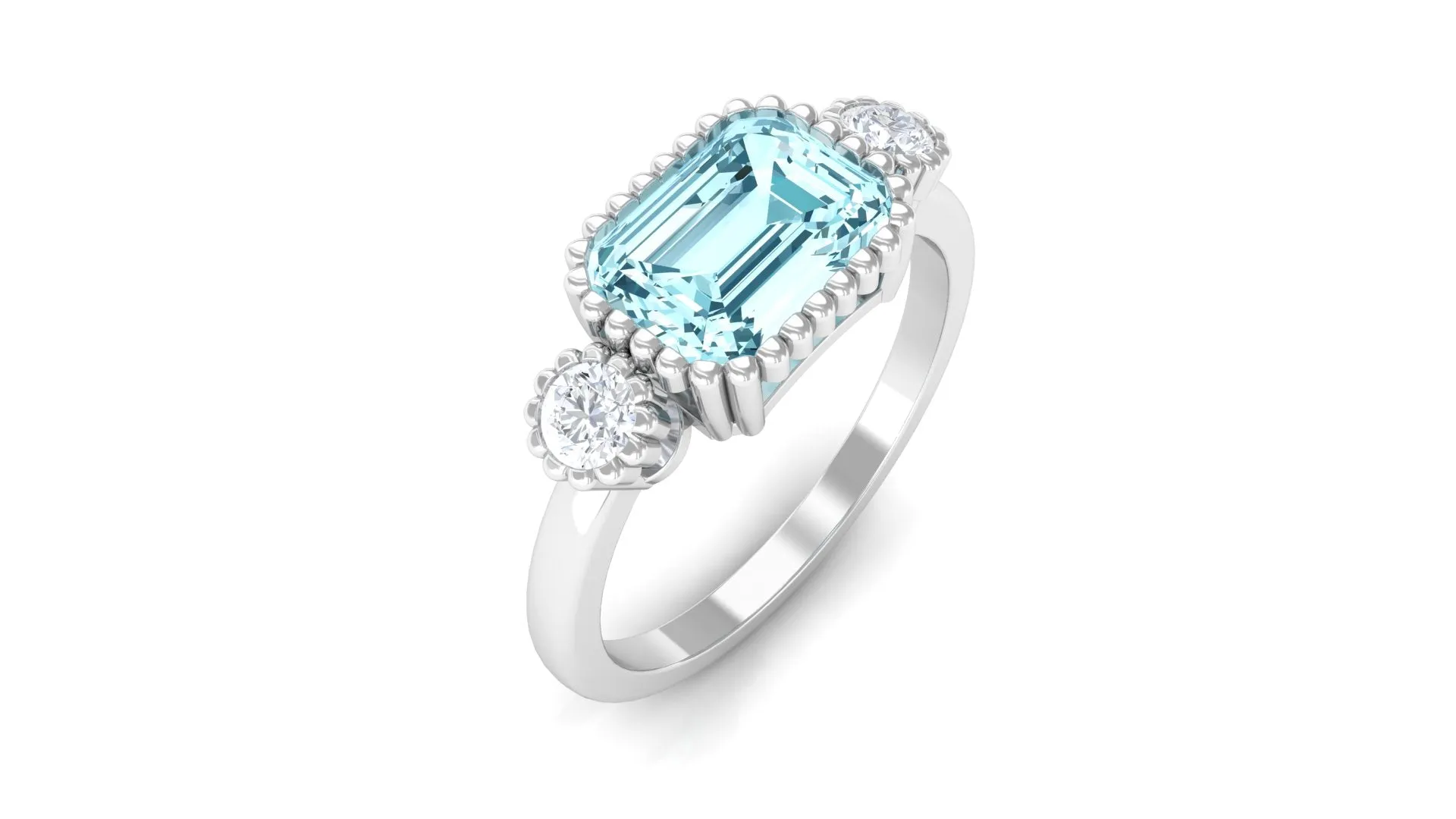2 CT East West Aquamarine Engagement Ring with Diamond