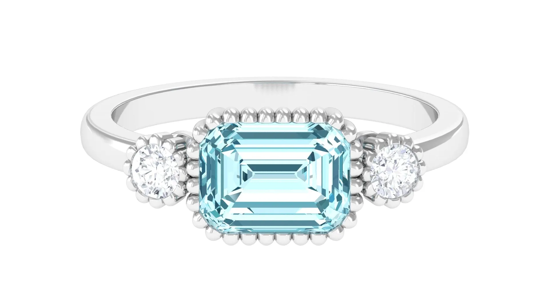 2 CT East West Aquamarine Engagement Ring with Diamond