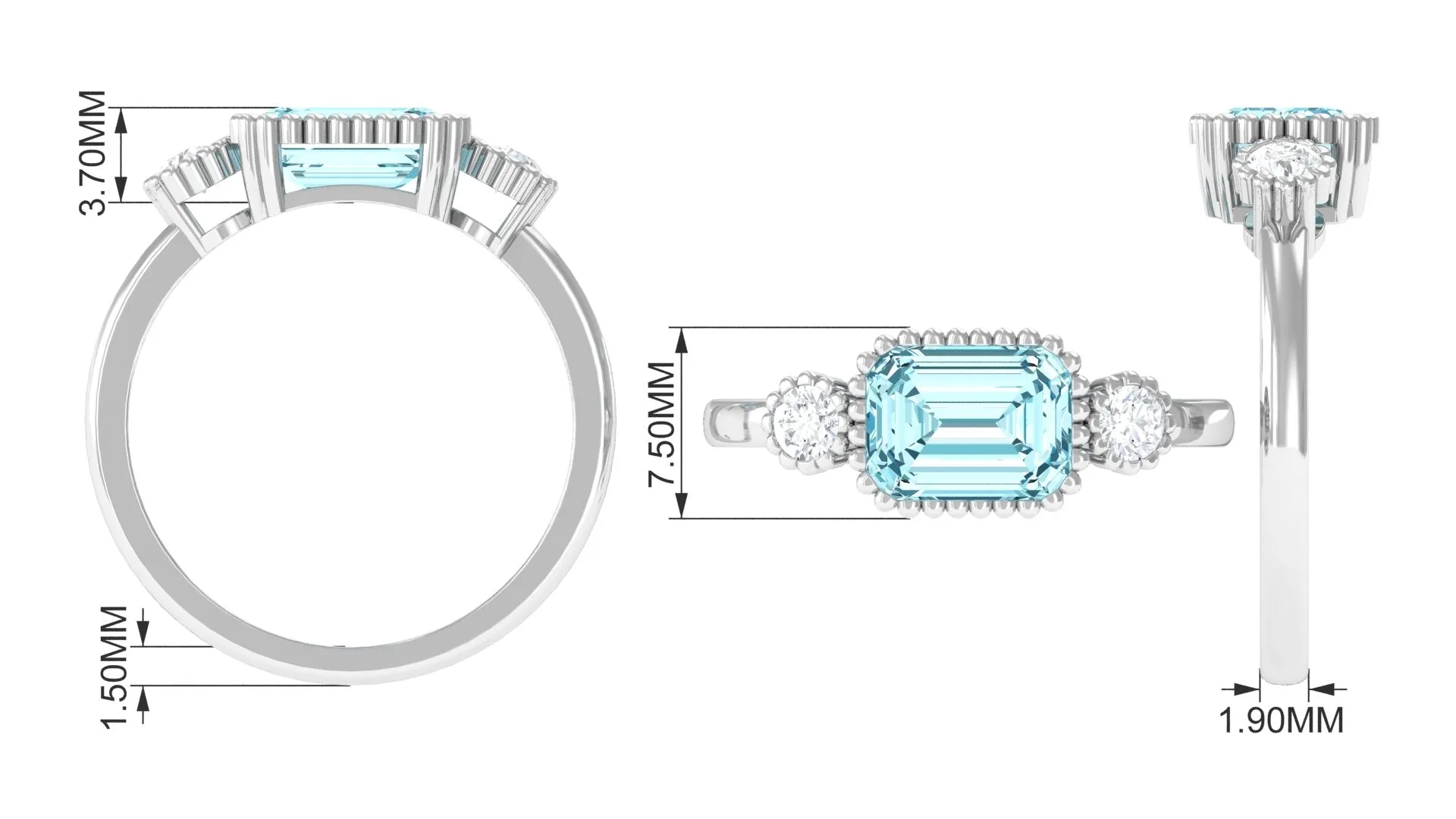 2 CT East West Aquamarine Engagement Ring with Diamond