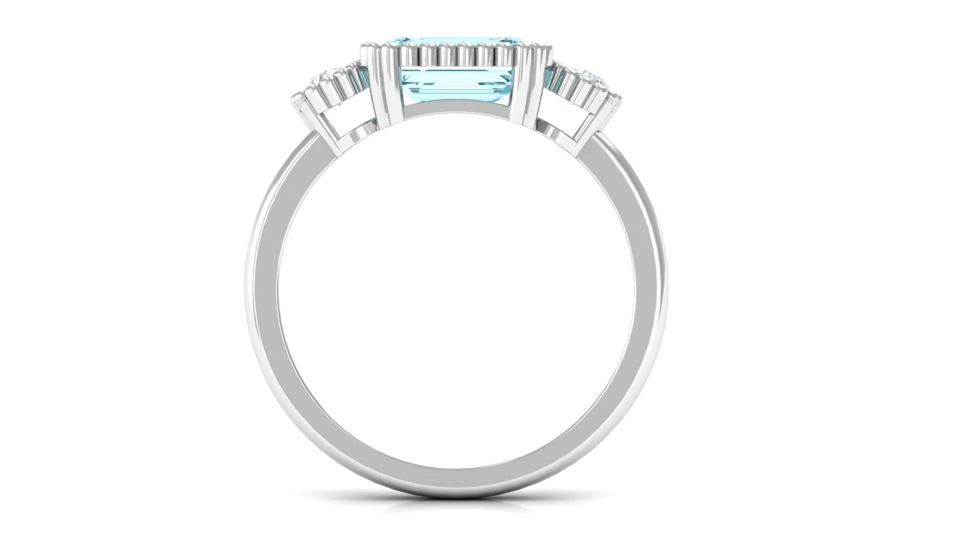 2 CT East West Aquamarine Engagement Ring with Diamond
