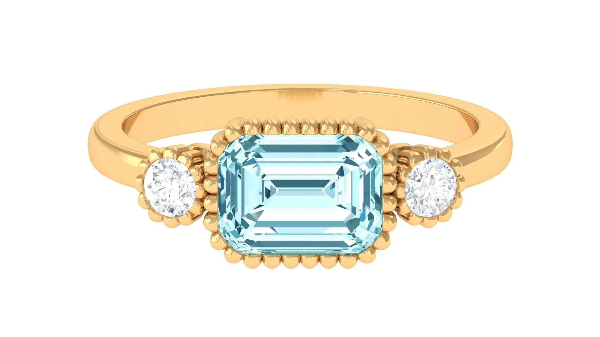 2 CT East West Aquamarine Engagement Ring with Diamond