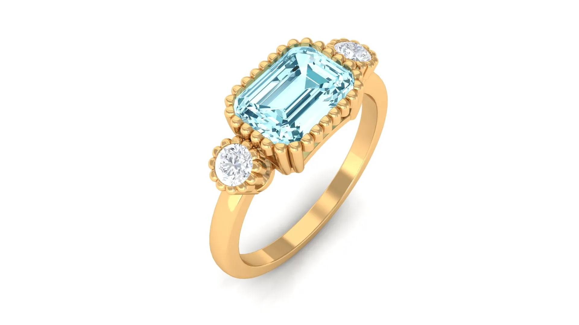 2 CT East West Aquamarine Engagement Ring with Diamond
