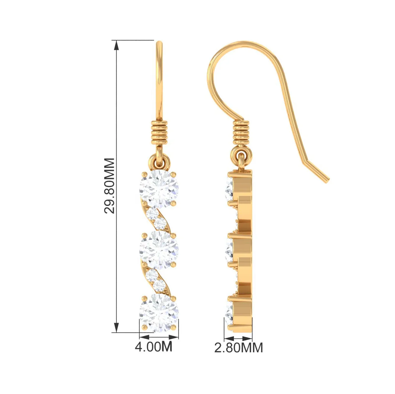 2 CT Round Moissanite Three Stone Dangle Drop Earrings