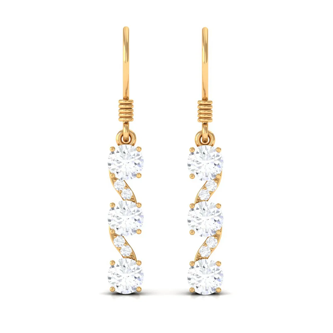 2 CT Round Moissanite Three Stone Dangle Drop Earrings